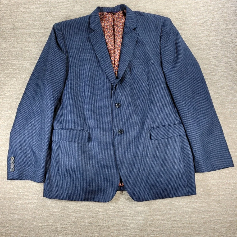 Alan Flusser Blazer Jacket XXL Mens Navy Micro Check Paisley Lined Sport Coat
